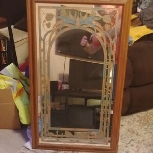 Elegant Floral Wall Mirror with Wooden Frame